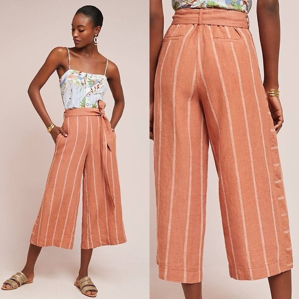 Anthropologie Portia Wide Leg Cropped Linen pants sz XS